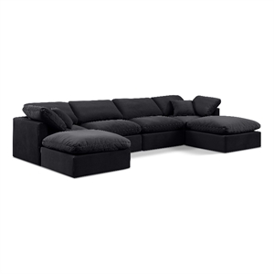 Meridian Furniture Indulge 129&quot Velvet U-Shaped Modular Sectional in Black