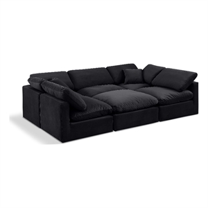 Meridian Furniture Indulge 164&quot Velvet U-Shaped Modular Sectional in Black