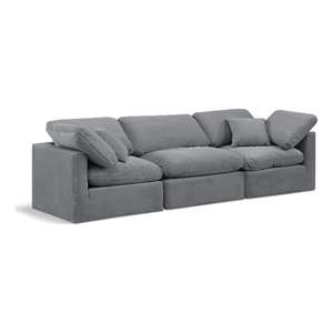 Meridian Furniture Indulge 94&quot Contemporary Velvet Modular Sofa in Gray