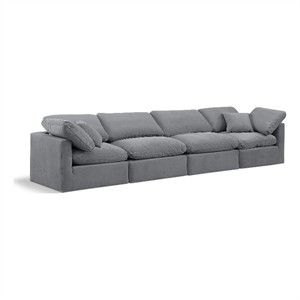 Meridian Furniture Indulge 129&quot Contemporary Velvet Modular Sofa in Gray