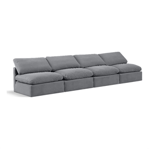 Meridian Furniture Indulge 140&quot Contemporary Velvet Modular Sofa in Gray