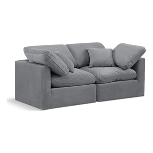 Meridian Furniture Indulge 70&quot Contemporary Velvet Modular Sofa in Gray