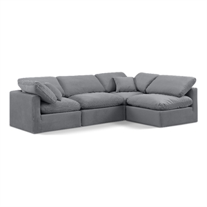 Meridian Furniture Indulge 129&quot Velvet L-Shaped Modular Sectional in Gray