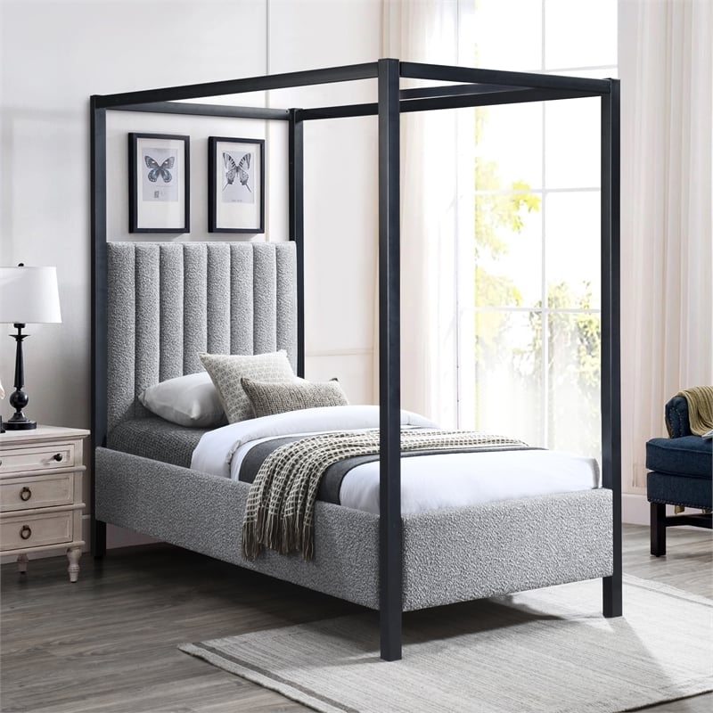 Meridian Furniture Kelly Grey Boucle Fabric Twin Bed