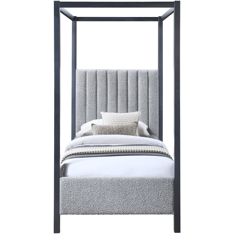 Meridian Furniture Kelly Grey Boucle Fabric Twin Bed