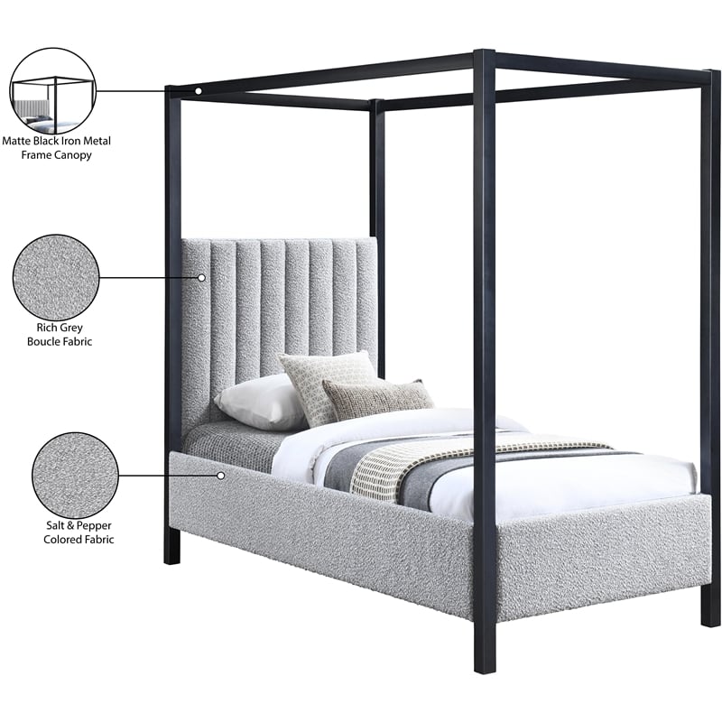 Meridian Furniture Kelly Grey Boucle Fabric Twin Bed