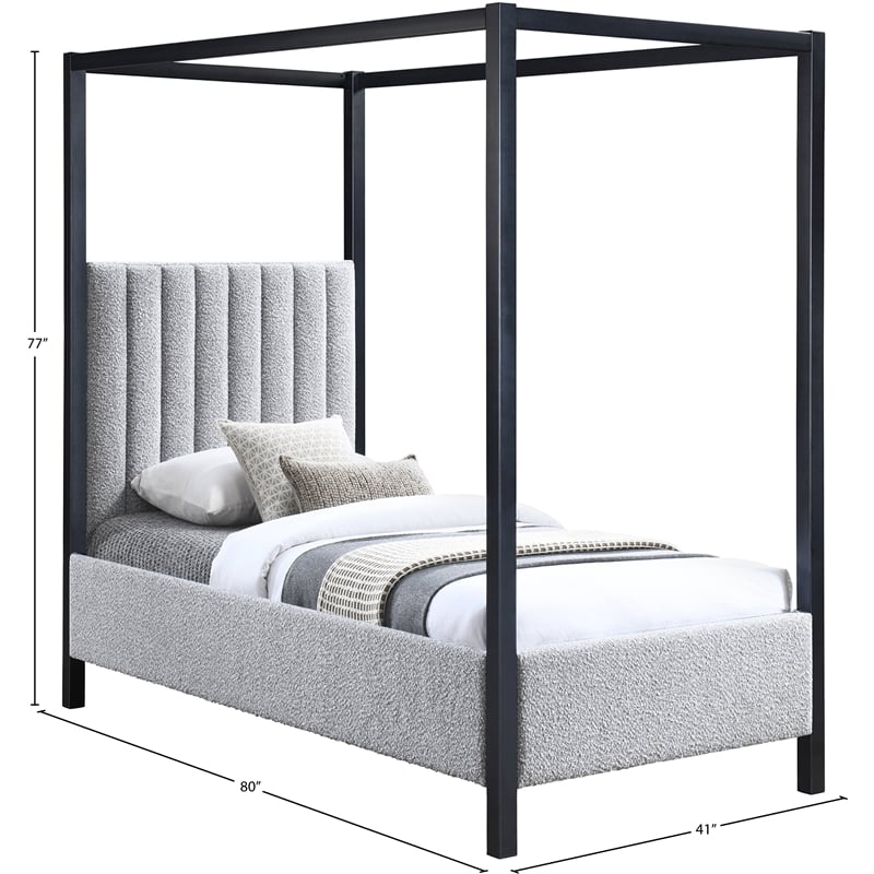 Meridian Furniture Kelly Grey Boucle Fabric Twin Bed