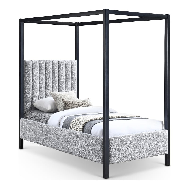 Meridian Furniture Kelly Grey Boucle Fabric Twin Bed