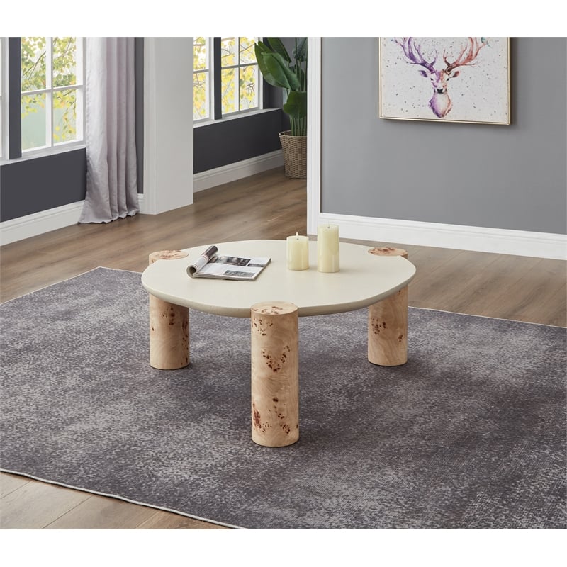 Meridian Furniture Thor Burl Wood and White Resin Coffee Table