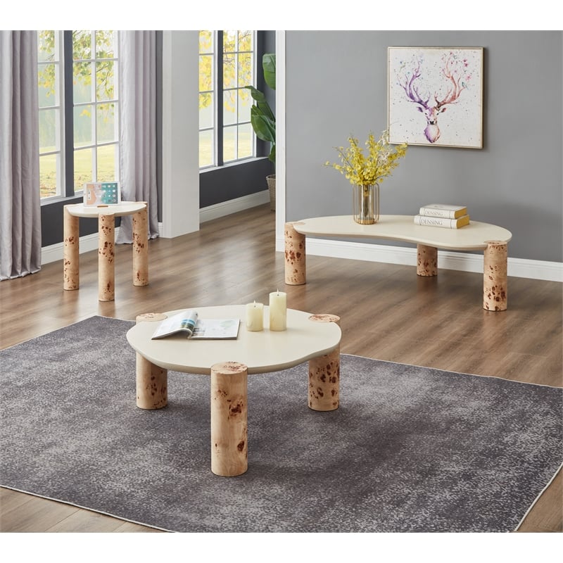 Meridian Furniture Thor Burl Wood and White Resin Coffee Table