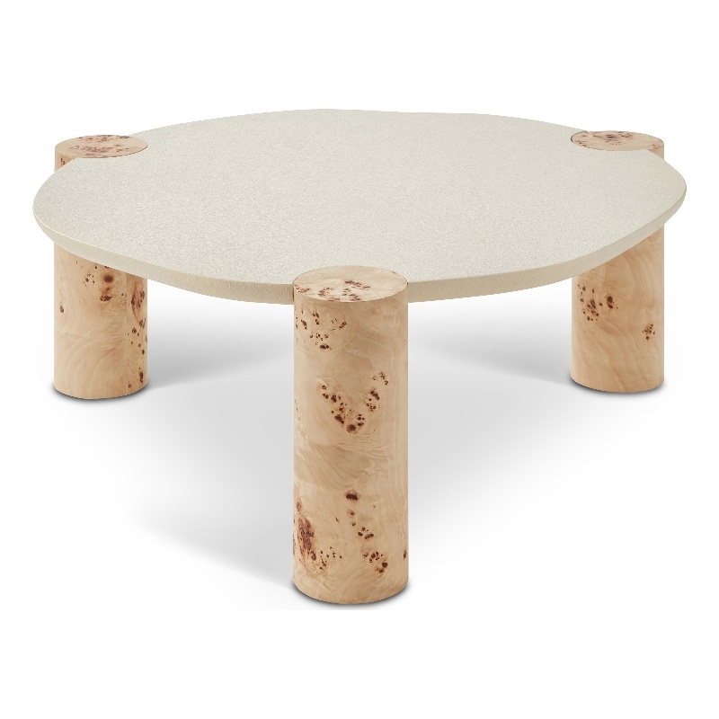 Meridian Furniture Thor Burl Wood and White Resin Coffee Table