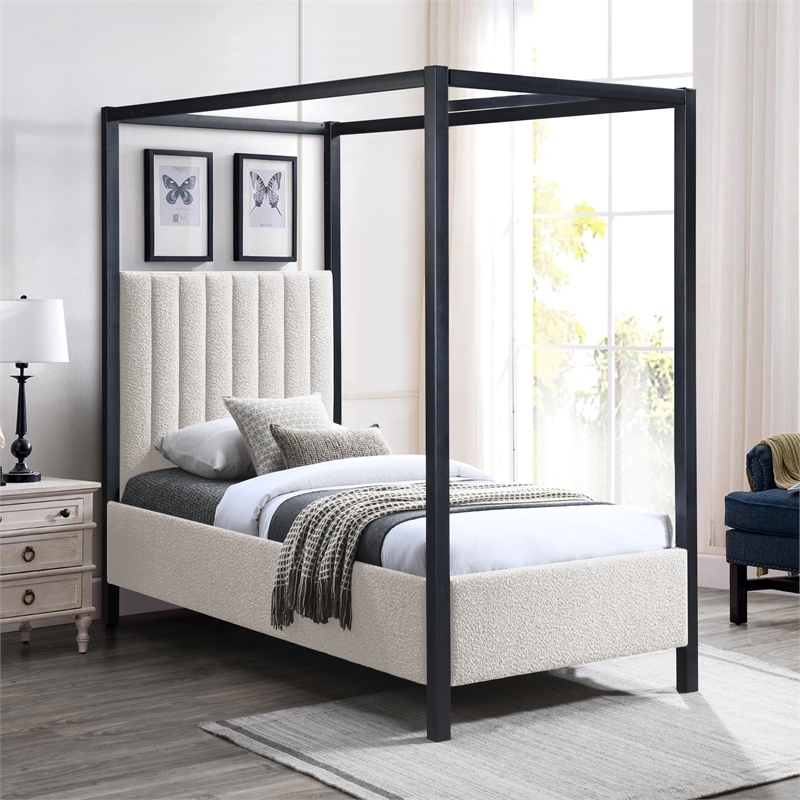 Meridian Furniture Kelly Grey Boucle Fabric Twin Bed