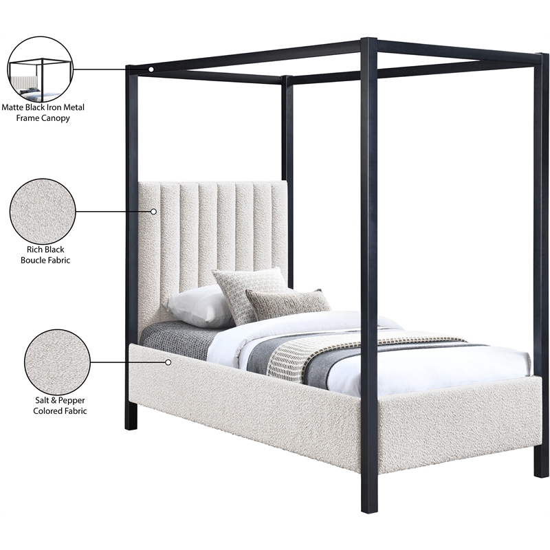 Meridian Furniture Kelly Grey Boucle Fabric Twin Bed
