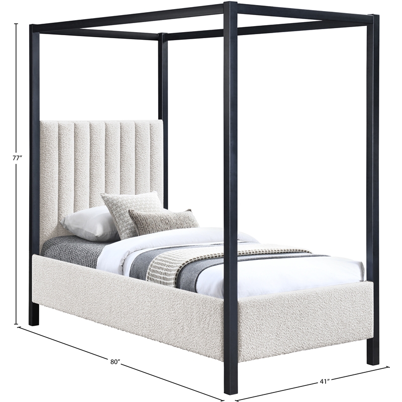 Meridian Furniture Kelly Grey Boucle Fabric Twin Bed