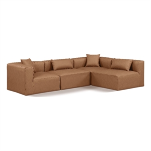 Meridian Furniture Cube Brown Vegan Leather 4-Pc. L-Shaped Modular Sectional