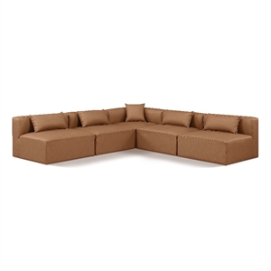 Meridian Furniture Cube Brown Vegan Leather 5-Pc. L-Shaped Modular Sectional