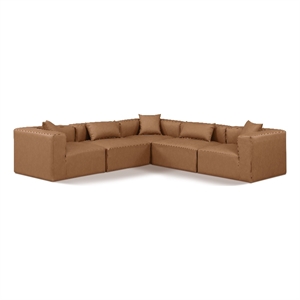Meridian Furniture Cube Brown Vegan Leather 5-Pc. L-Shaped Modular Sectional