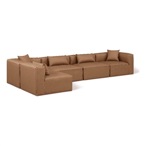 Meridian Furniture Cube Brown Vegan Leather 5-Pc. L-Shaped Modular Sectional