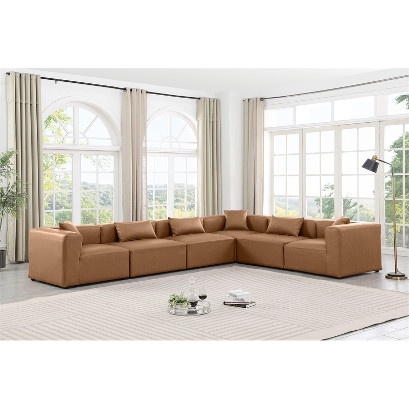 Meridian Furniture Cube Brown Vegan Leather 6-Pc. L-Shaped Modular Sectional