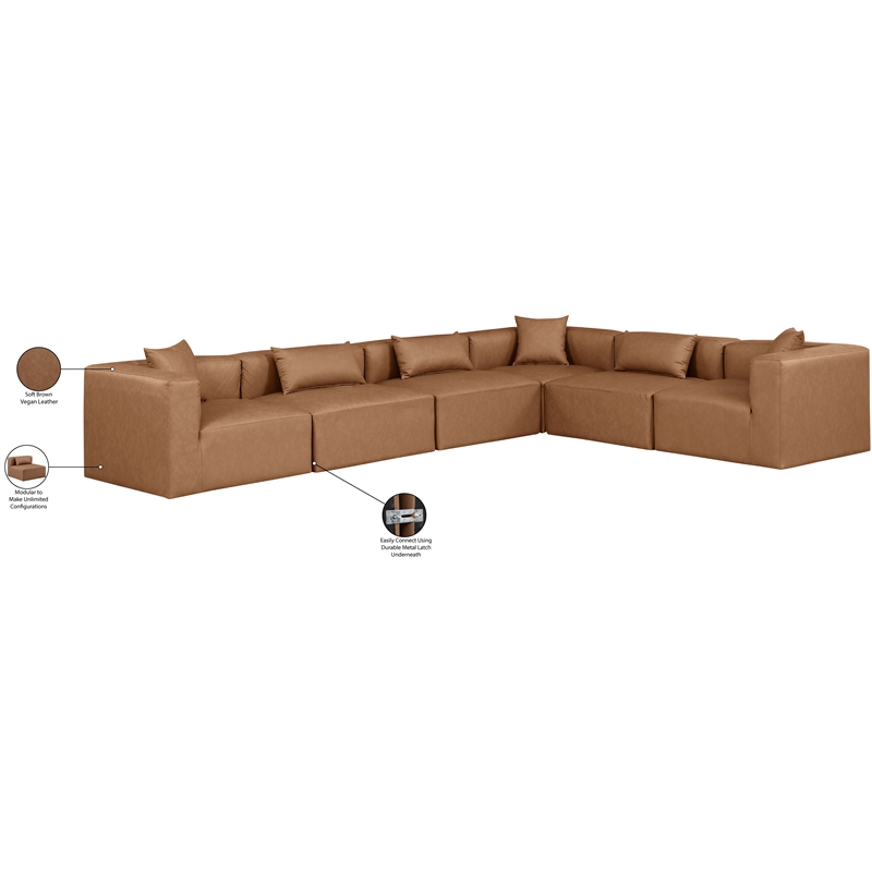 Meridian Furniture Cube Brown Vegan Leather 6-Pc. L-Shaped Modular Sectional