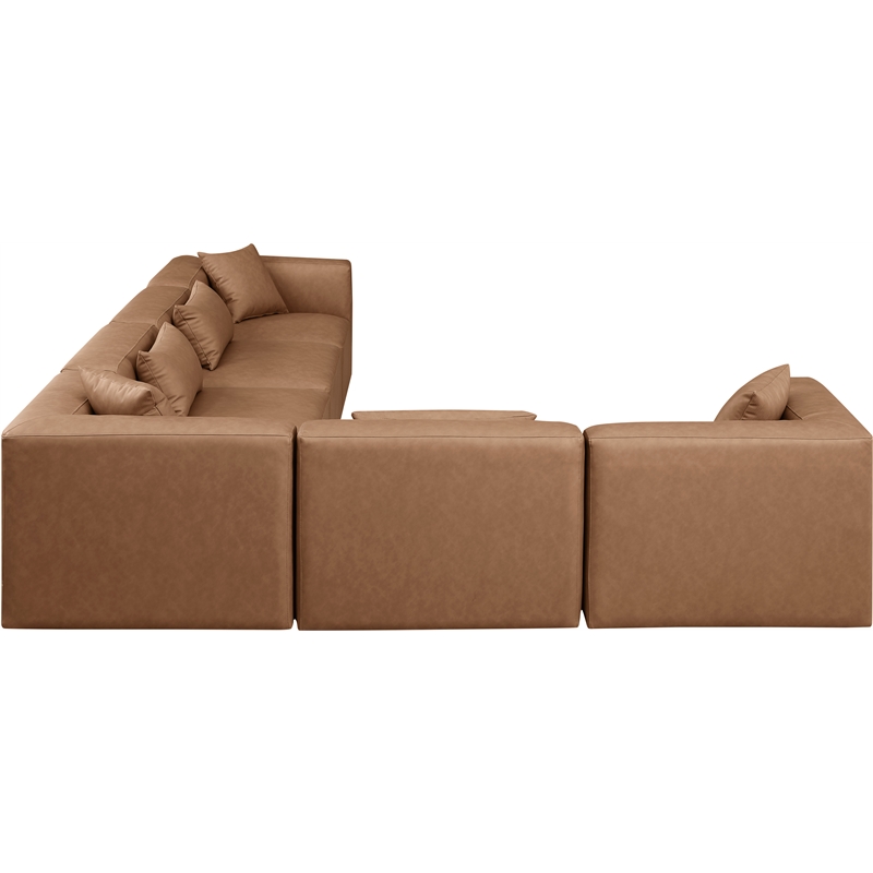 Meridian Furniture Cube Brown Vegan Leather 6-Pc. L-Shaped Modular Sectional