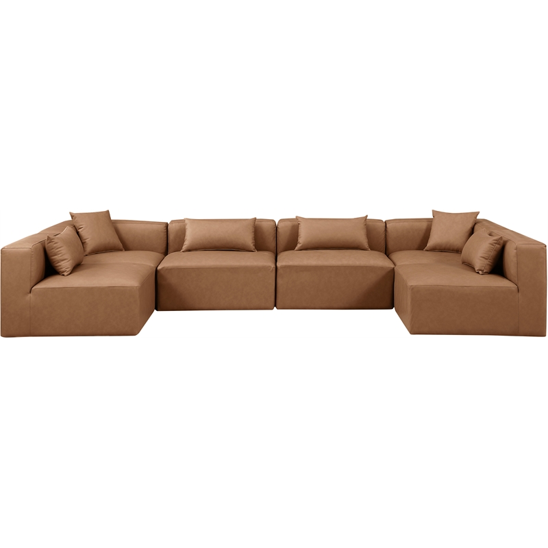 Meridian Furniture Cube Brown Vegan Leather 6-Pc. U-Shaped Modular Sectional