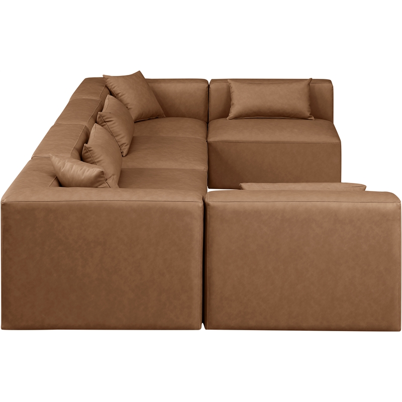 Meridian Furniture Cube Brown Vegan Leather 6-Pc. U-Shaped Modular Sectional