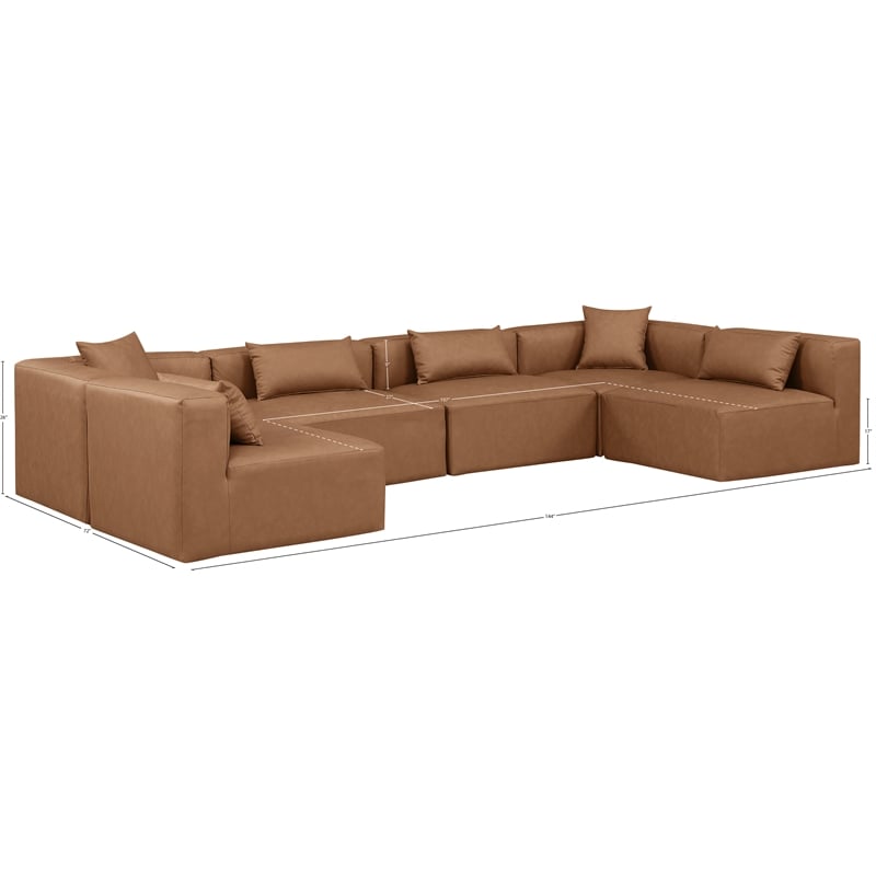 Meridian Furniture Cube Brown Vegan Leather 6-Pc. U-Shaped Modular Sectional