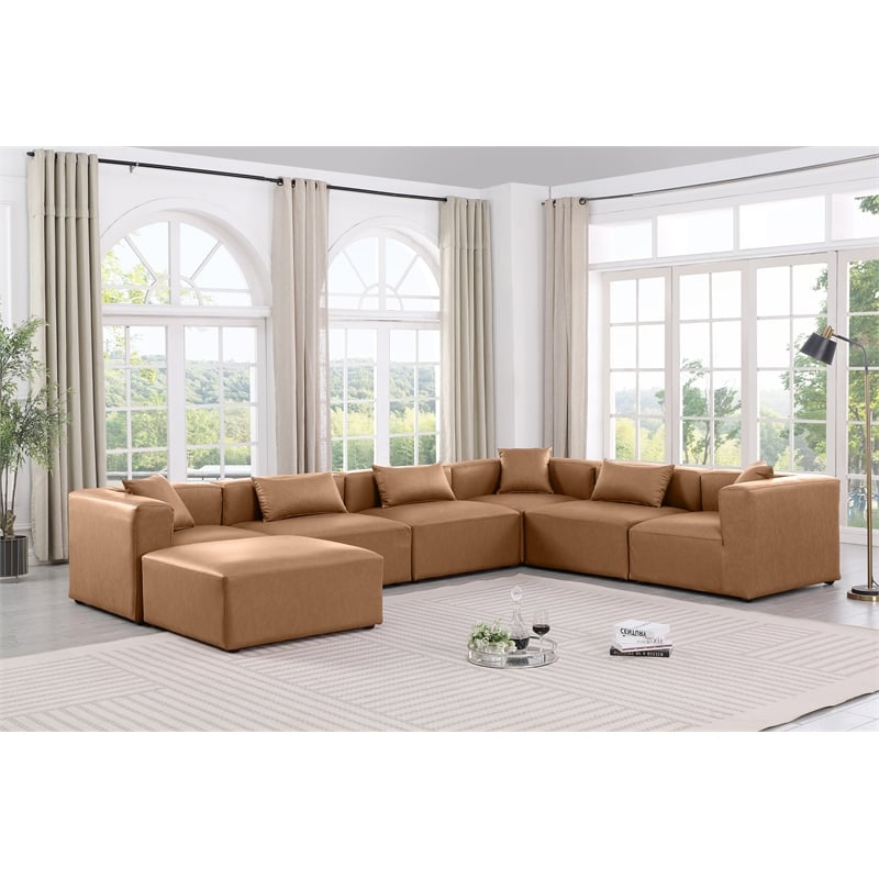 Meridian Furniture Cube Brown Vegan Leather 7-Pc. U-Shaped Modular Sectional