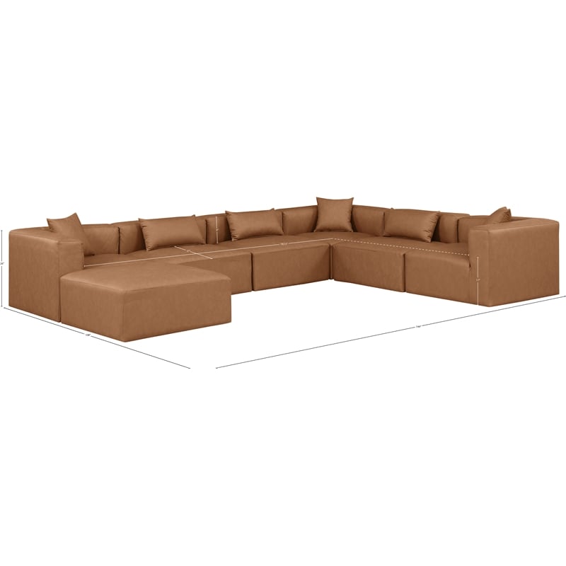 Meridian Furniture Cube Brown Vegan Leather 7-Pc. U-Shaped Modular Sectional