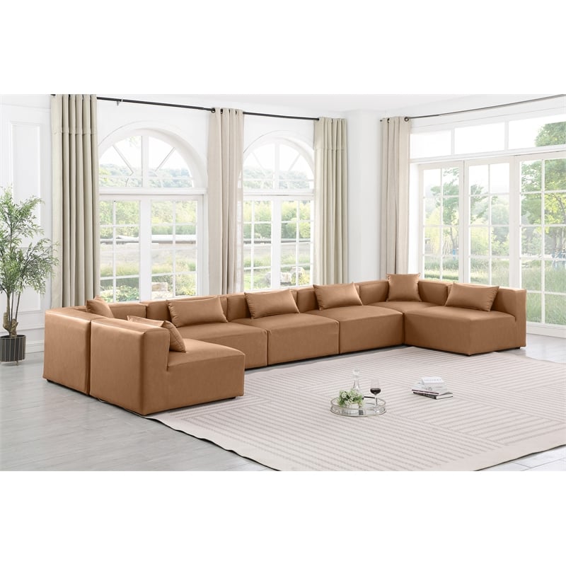 Meridian Furniture Cube Brown Vegan Leather 7-Pc. U-Shaped Modular Sectional