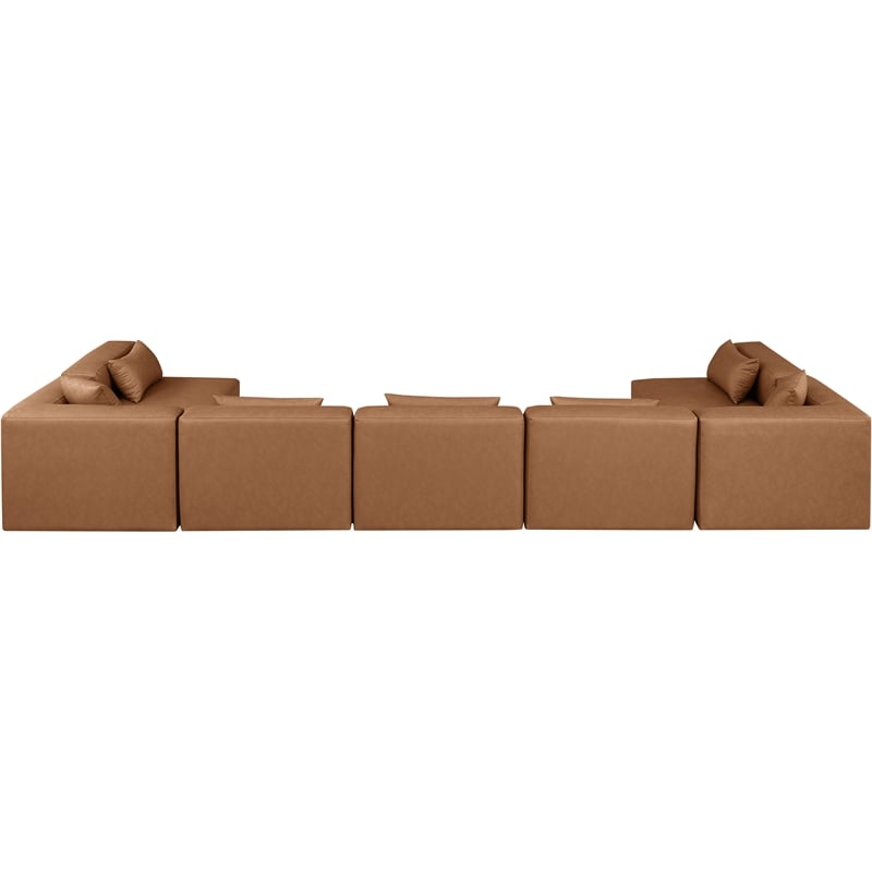 Meridian Furniture Cube Brown Vegan Leather 7-Pc. U-Shaped Modular Sectional