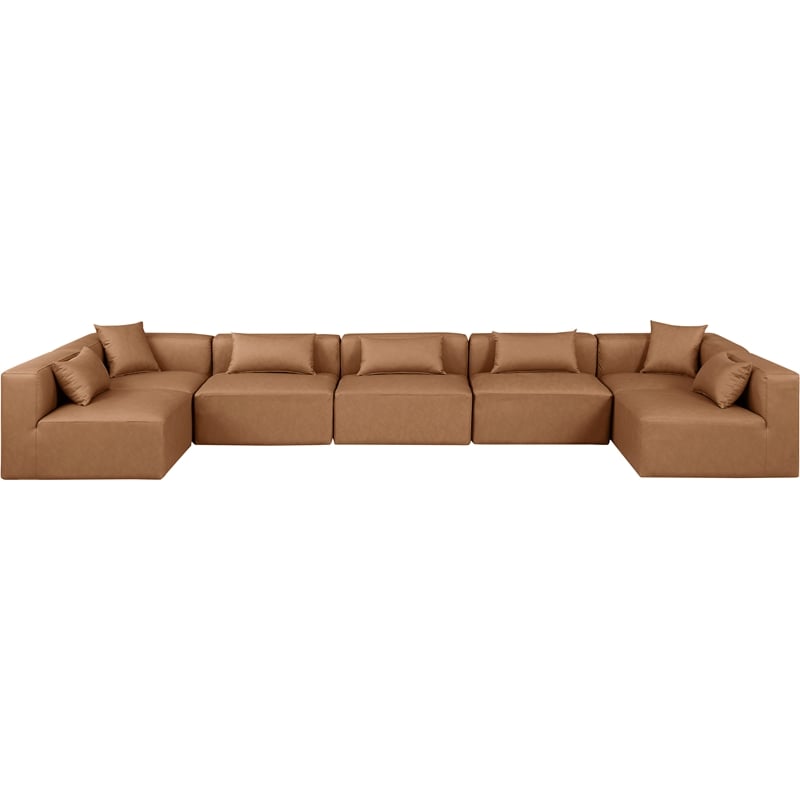 Meridian Furniture Cube Brown Vegan Leather 7-Pc. U-Shaped Modular Sectional