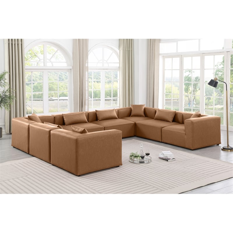meridian furniture cube brown vegan leather 8-pc. u-shaped modular sectional