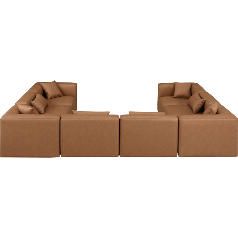 meridian furniture cube brown vegan leather 8-pc. u-shaped modular sectional