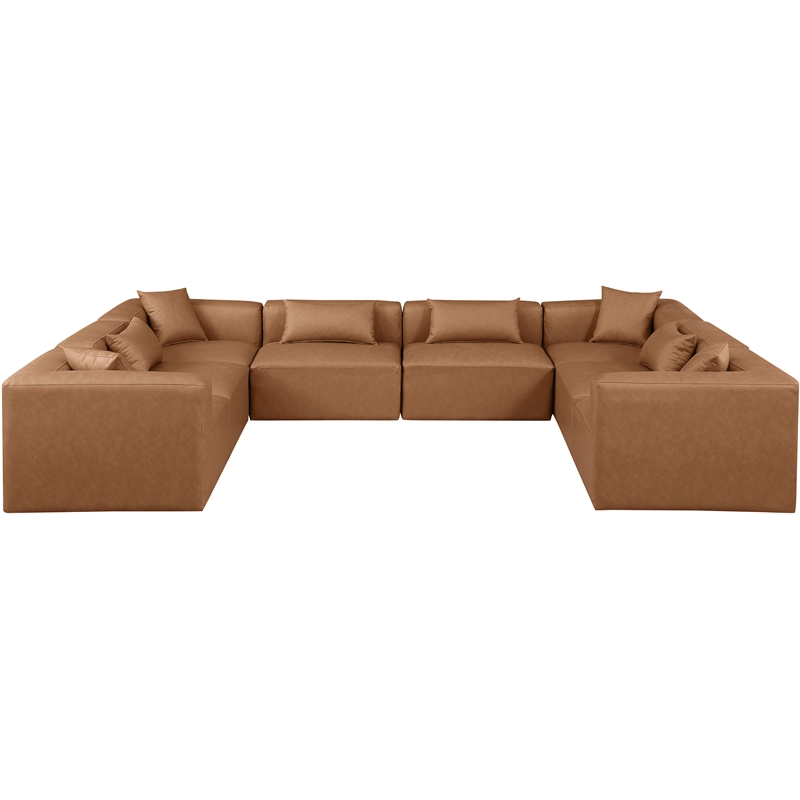 meridian furniture cube brown vegan leather 8-pc. u-shaped modular sectional
