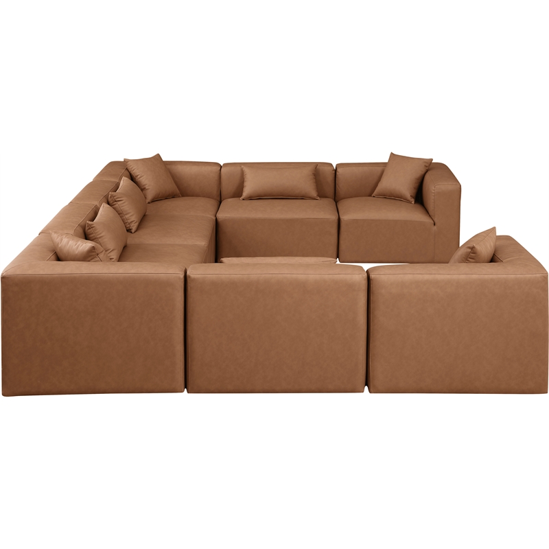 meridian furniture cube brown vegan leather 8-pc. u-shaped modular sectional