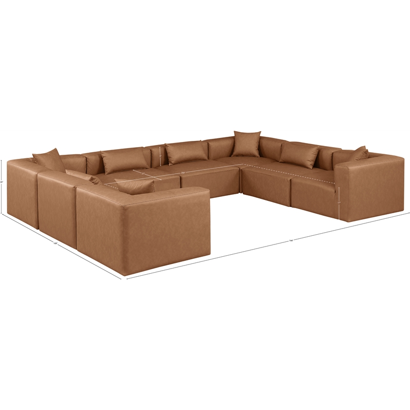 meridian furniture cube brown vegan leather 8-pc. u-shaped modular sectional