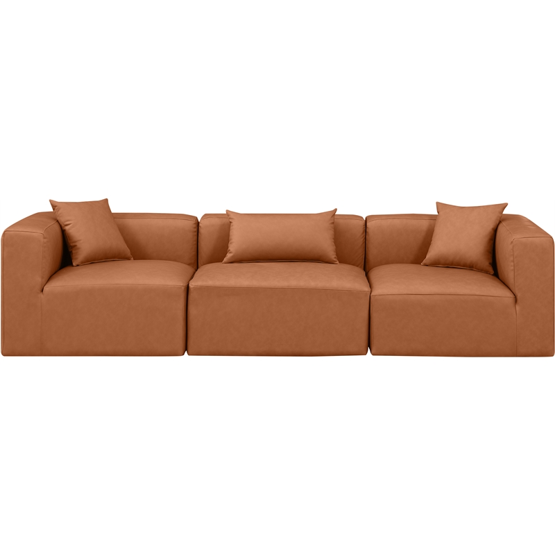Meridian Furniture Cube Cognac Vegan Leather 3-Pc. Modular Sofa