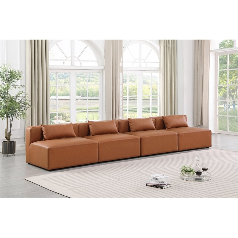 Meridian Furniture Cube Cognac Vegan Leather 4-Pc. Modular Sofa