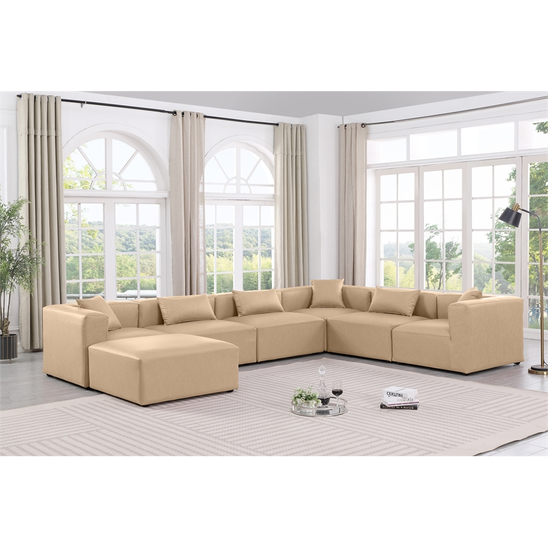 Meridian Furniture Cube Tan Vegan Leather 7-Pc. U-Shaped Modular Sectional