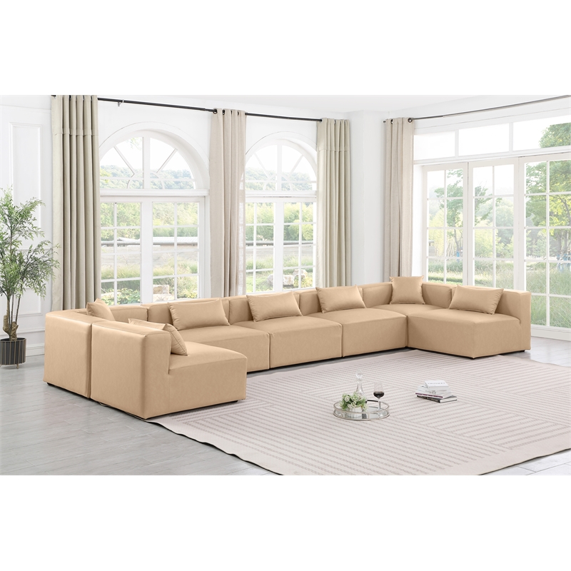 Meridian Furniture Cube Tan Vegan Leather 7-Pc. U-Shaped Modular Sectional