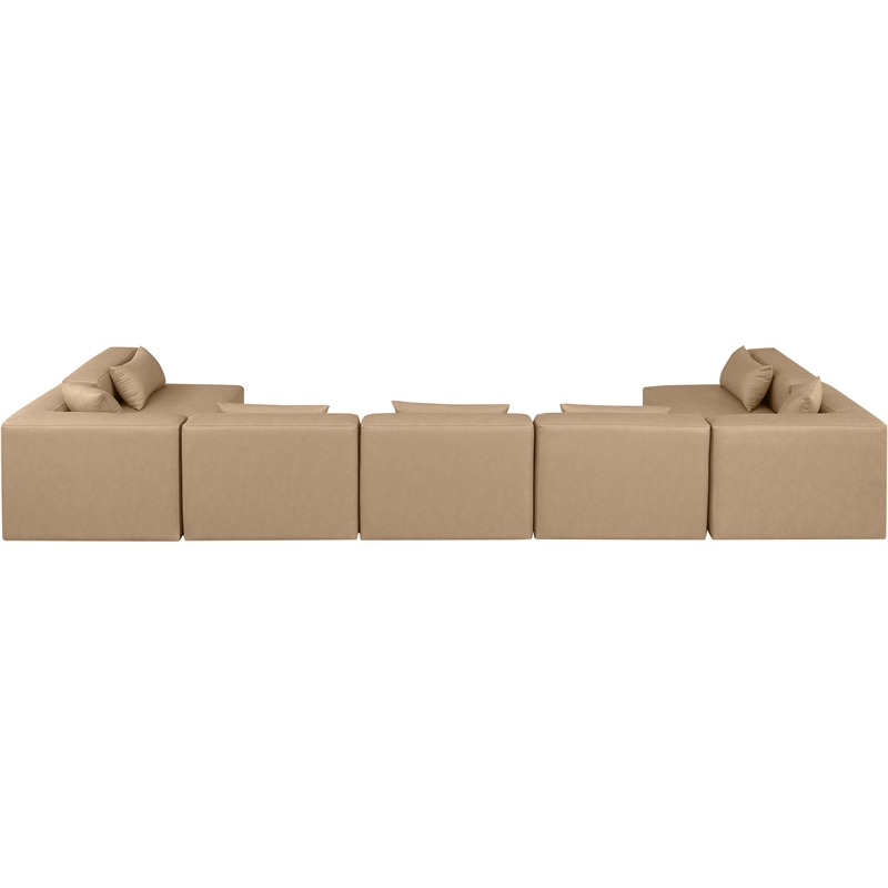 Meridian Furniture Cube Tan Vegan Leather 7-Pc. U-Shaped Modular Sectional