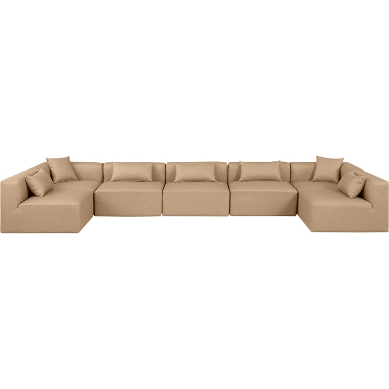 Meridian Furniture Cube Tan Vegan Leather 7-Pc. U-Shaped Modular Sectional