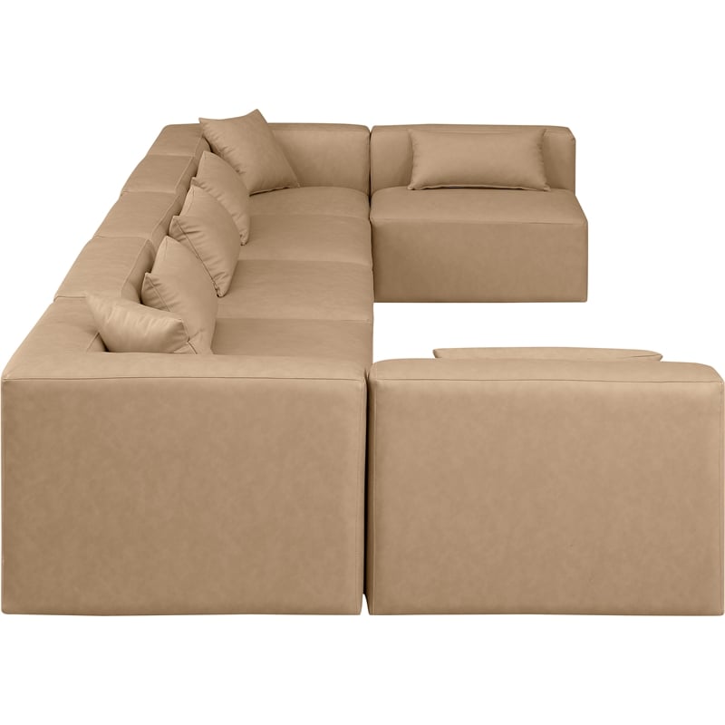 Meridian Furniture Cube Tan Vegan Leather 7-Pc. U-Shaped Modular Sectional