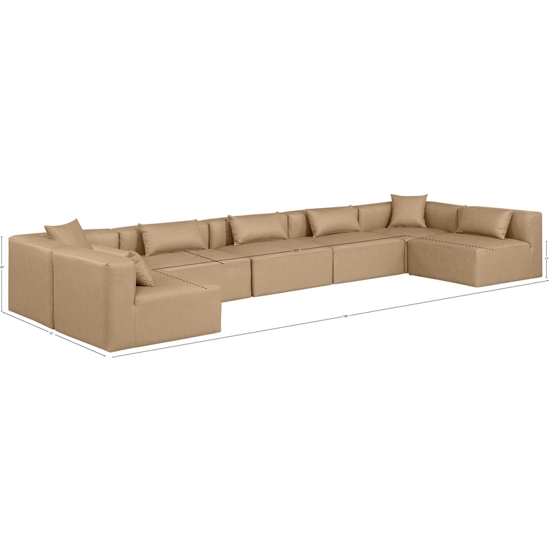 Meridian Furniture Cube Tan Vegan Leather 7-Pc. U-Shaped Modular Sectional