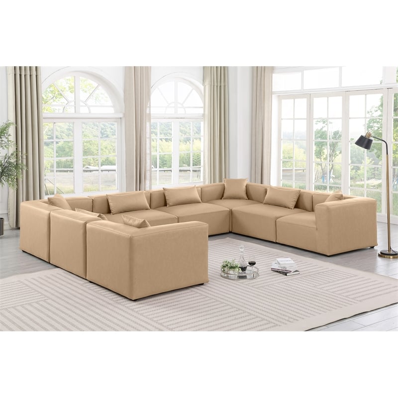 Meridian Furniture Cube Tan Vegan Leather 8-Pc. U-Shaped Modular Sectional