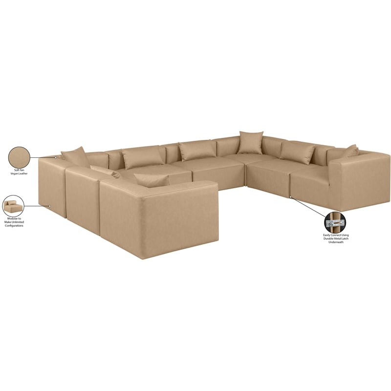 Meridian Furniture Cube Tan Vegan Leather 8-Pc. U-Shaped Modular Sectional