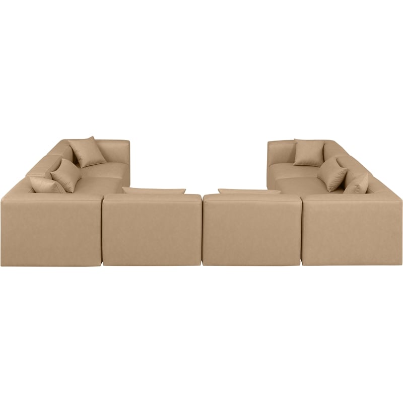 Meridian Furniture Cube Tan Vegan Leather 8-Pc. U-Shaped Modular Sectional