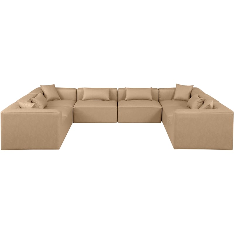 Meridian Furniture Cube Tan Vegan Leather 8-Pc. U-Shaped Modular Sectional